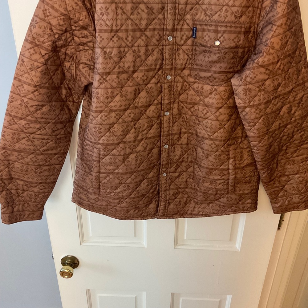 Criquet Quilted Shacket Brown Fair Isle Print Shirt Jacket Mens Large NWT - Picture 6 of 9